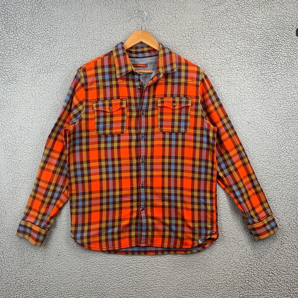The North Face Men's Large Button-Down Flannel Shirt Plaid Orange Blue Brown Tan